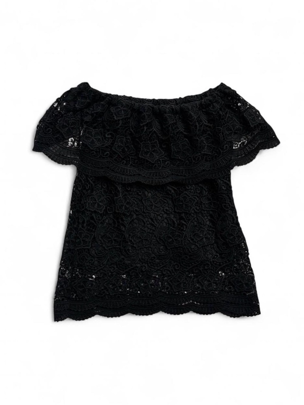 whimsygoth black crochet lace off the shoulder top ❀ - Picture 2 of 4